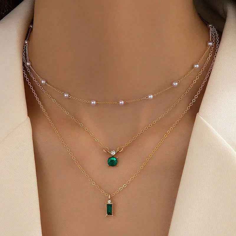 Vintage Grandmother Blue Green Pearl Multilayer Simplicity Necklace - Norellé