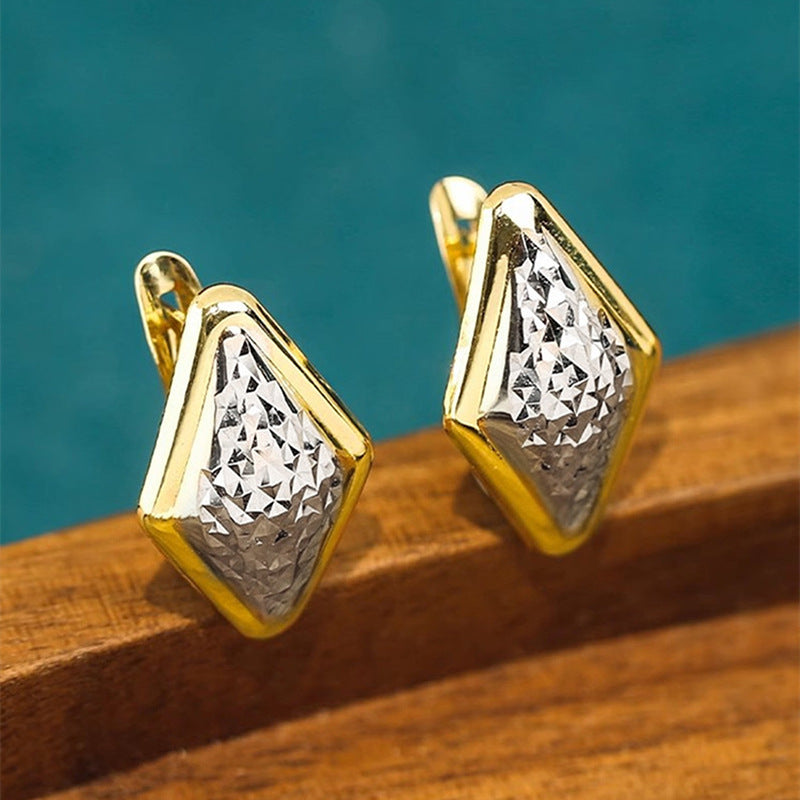 Rhombus Earrings Female Two-tone Geometric Design - Norellé