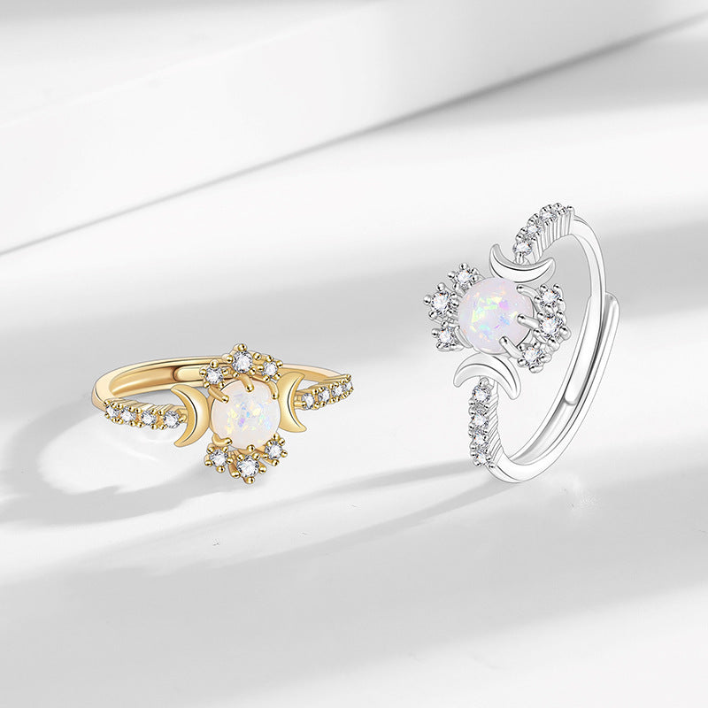 Platinum Round White Opal Glossy Double Moon Edge - Norellé