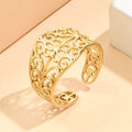Elegant Court Retro Style Hollow Pattern Open Stainless Steel Ring For Women - Norellé