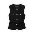 Metal Clasp With Belt Punk Texture Crew Neck Vest - Norellé