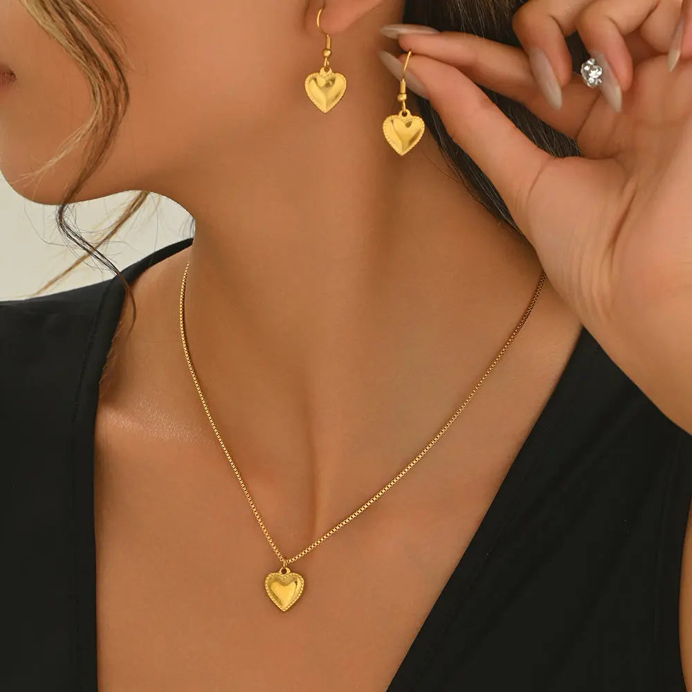 Lxalry 18K Gold Plated Symmetrical Heart Jewelry Set Mirror Polish Hypoallergenic Necklace  Earrings For Women, Never Fade Luxury Gift With Precision-Cast Edges - Norellé