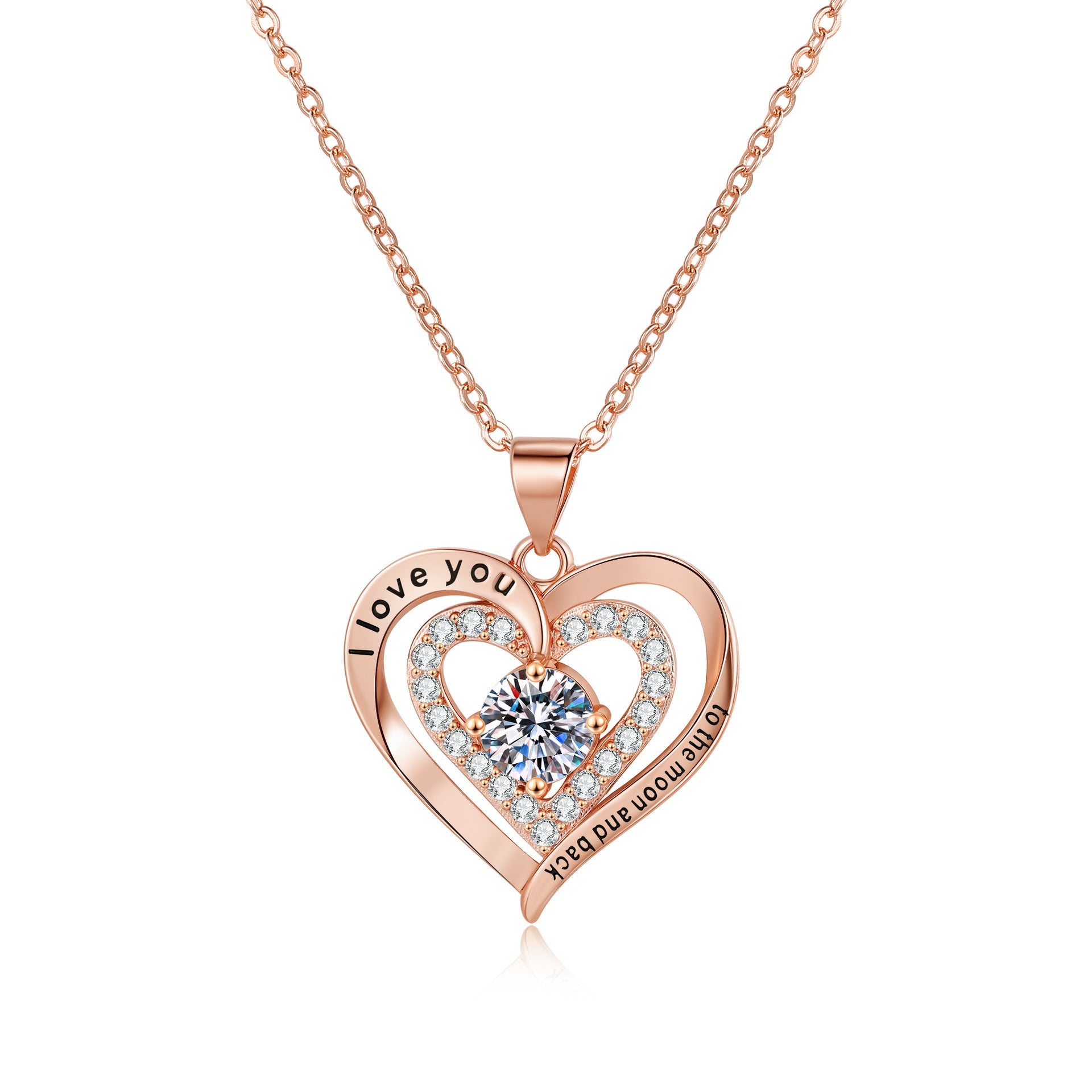 Birthstones Necklace Women's Double Weight Heart Shape With Diamond - Norellé