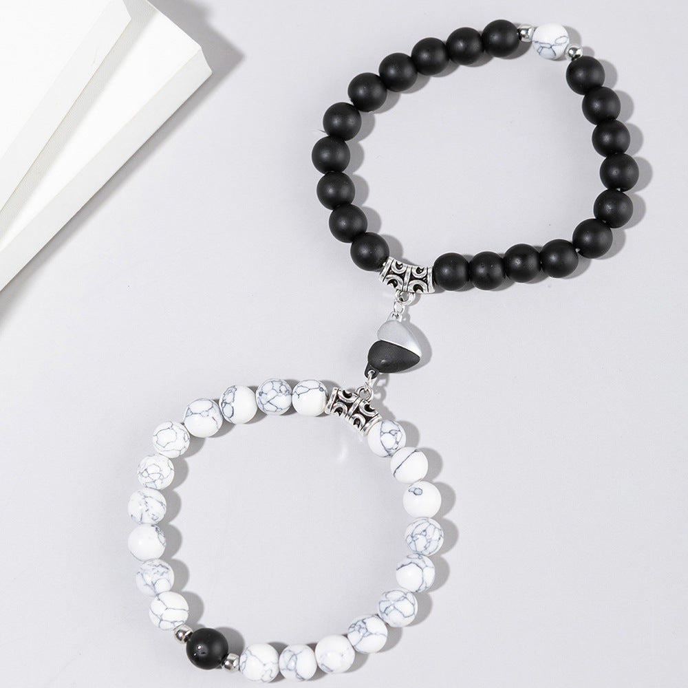 Black And White Love Magnet Suction Couple Bracelet Pair - Norellé