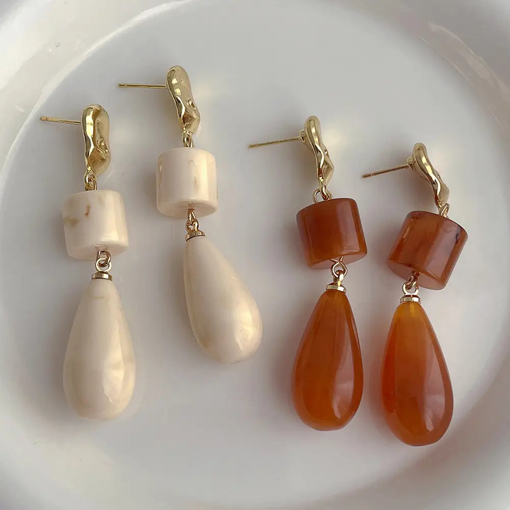 Resin Long Tassel Water Drop Earrings For Women