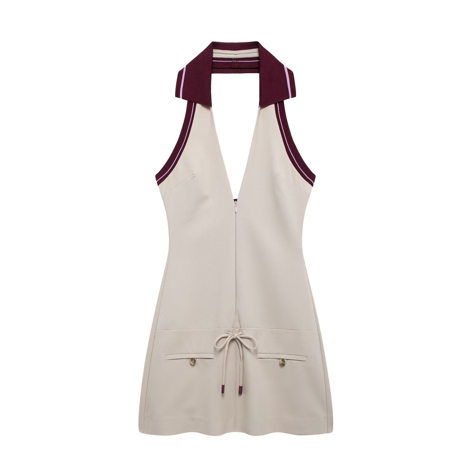 Women's Stitching Stripe Decorative Rib Halter Dress - Norellé