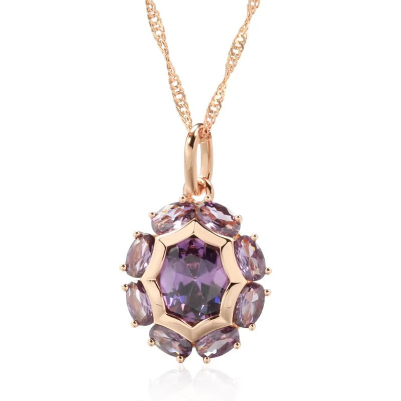 Gulkina Purple Gold Ring Earrings Necklace Amethyst Ornament Suit - Norellé