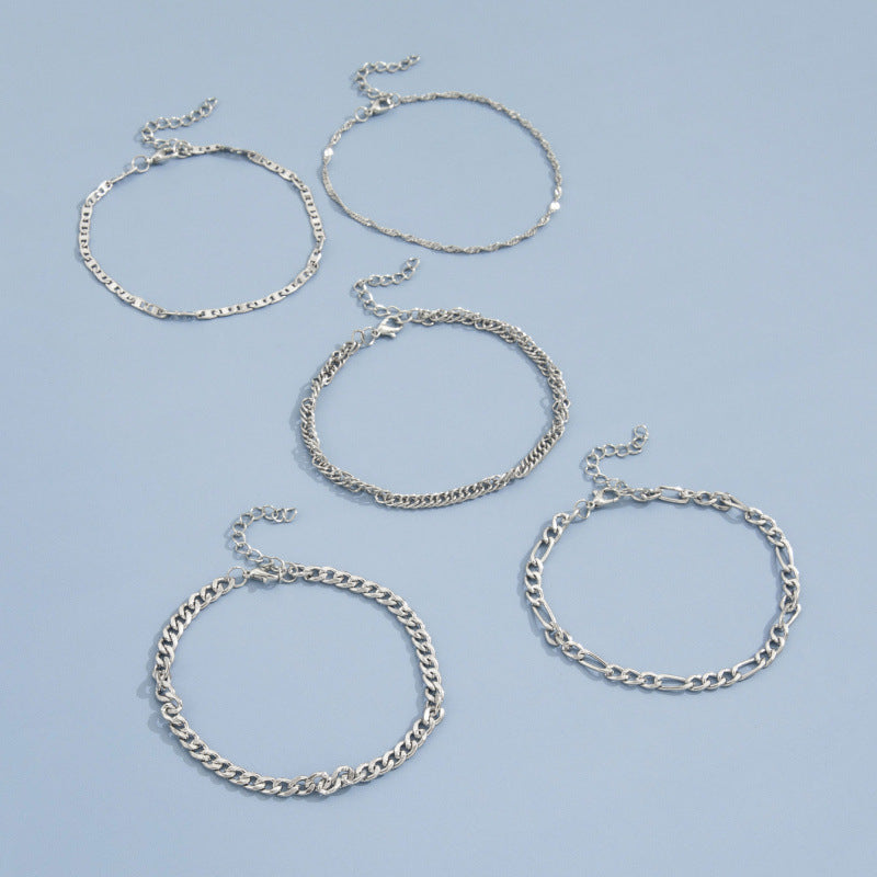 Simple Graceful Metal Chain Retro Creative Snake Chain Anklet Five-piece Set - Norellé
