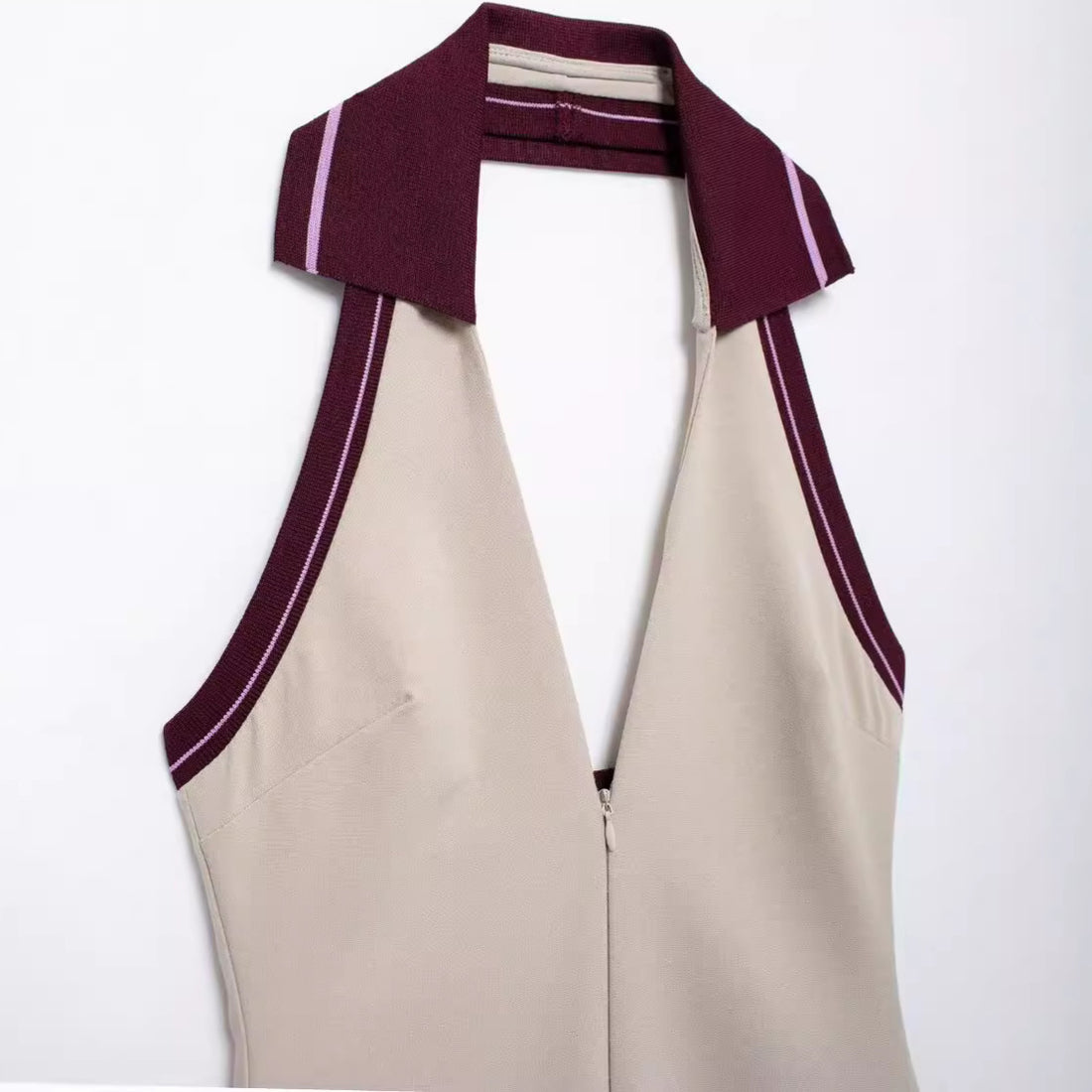 Women's Stitching Stripe Decorative Rib Halter Dress - Norellé
