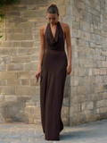 Slim Brown Women Sleeveless Backless Maxi Dress - Norellé