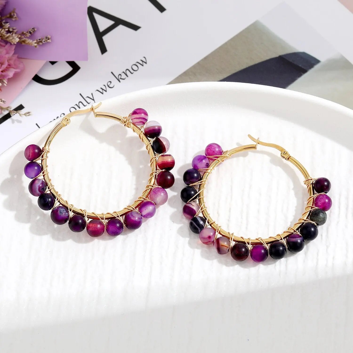 Natural Stone Stainless Steel Winding Earrings - Norellé