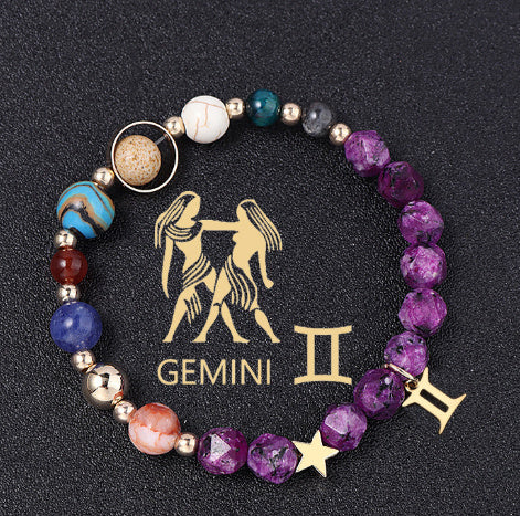 Twelve Constellations Bracelets Natural Stone Hemp Stone Cut Surface Eight Planets - Norellé