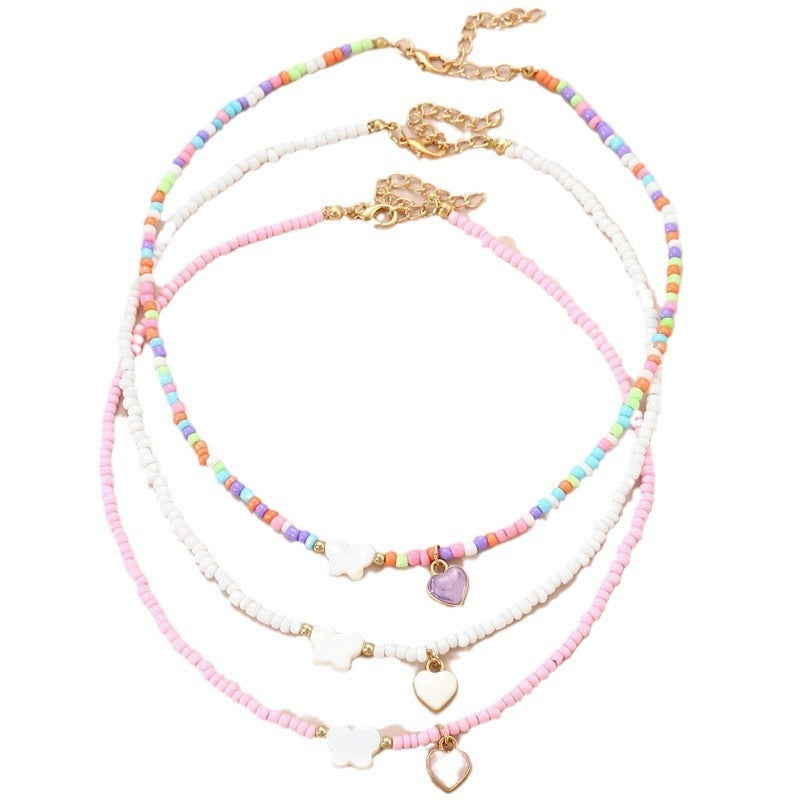 Girls Jewelry Oil Drop Butterfly Pendant Handmade Beaded Necklace Set - Norellé