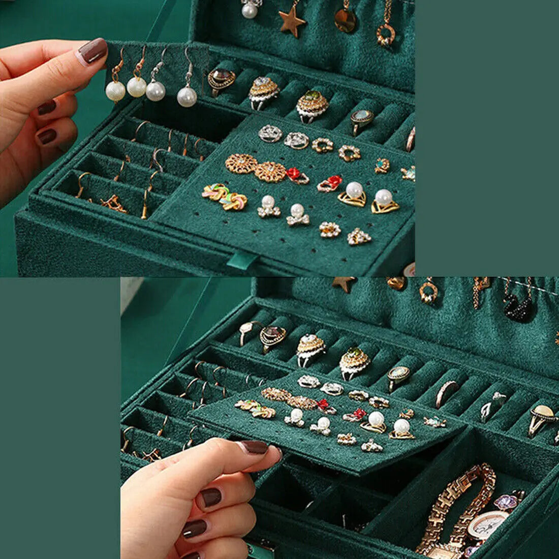 3 Layer Jewellery Box Organizer Rings Necklaces Jewellry Storage Case Box - Norellé