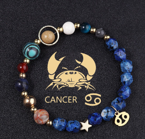 Twelve Constellations Bracelets Natural Stone Cut Surface Hemp Stone Eight Planets - Norellé