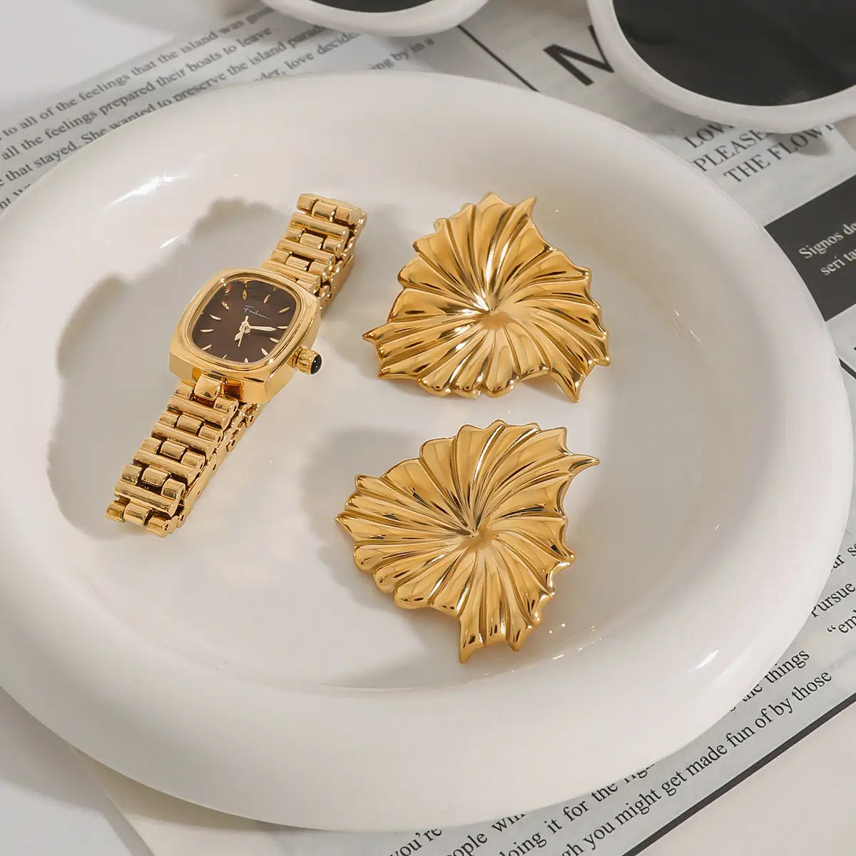 Sculpted Petal Gold Earrings