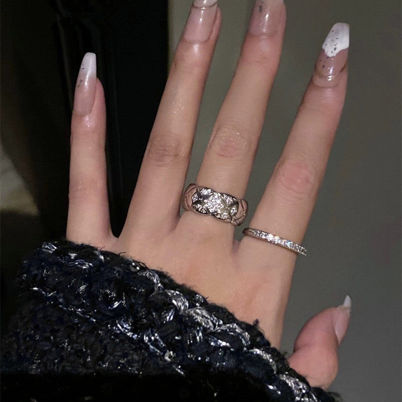 Micro Inlaid Zircon Classic Style Diamond Plaid Ring Open Ring - Norellé
