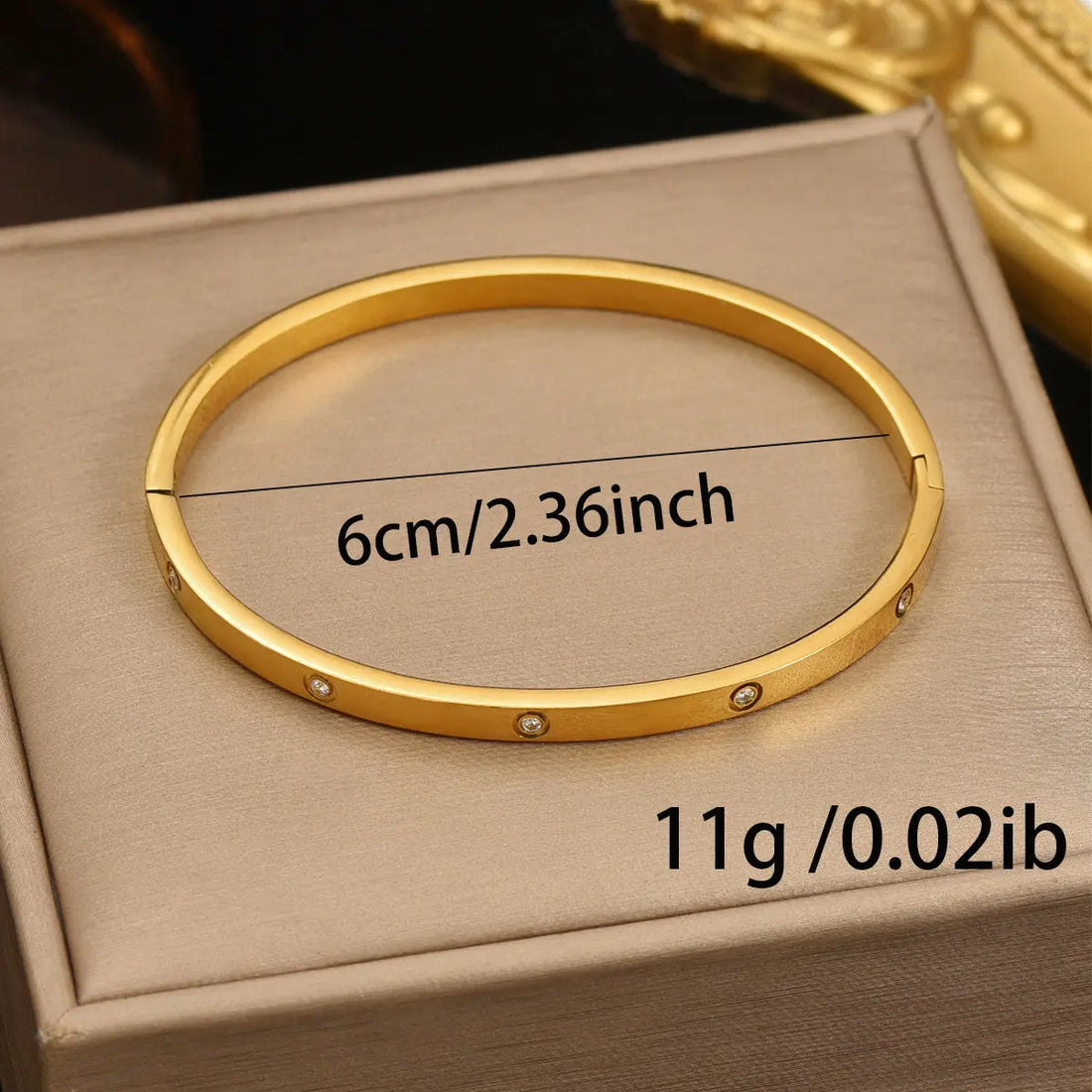 Lxalry 18K Gold Plated Stainless Steel Minimalist Bracelet Hypoallergenic Circle Rhinestone Jewelry  Secure Inlay Tarnish Free Design Skin Safe Luxury Gift For Her Golden Hour Glow, Everyday Wear A - Norellé