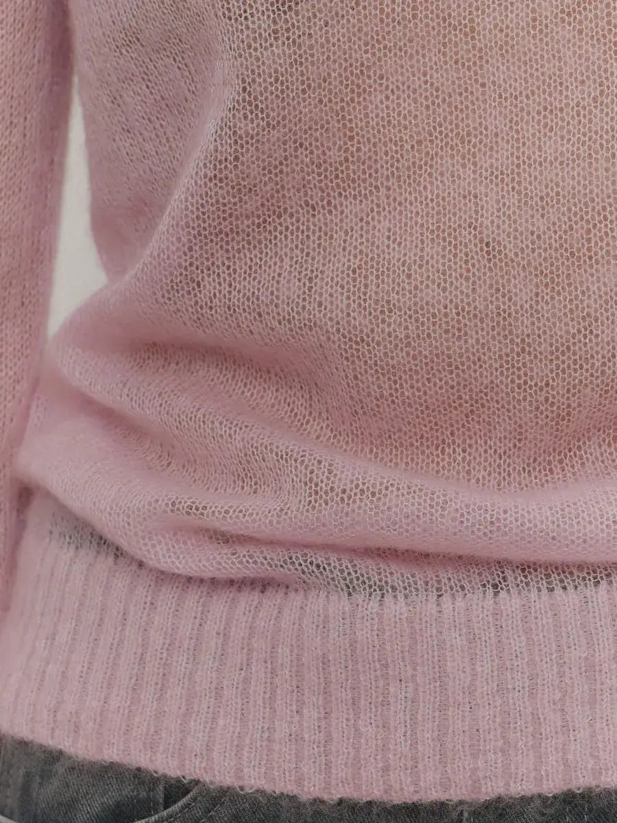 Sweater Blouse Women’s Round Neck See-through