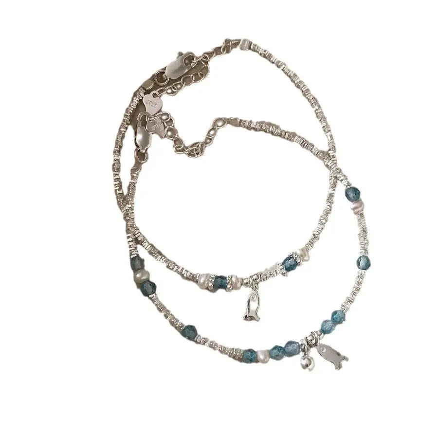 Summer Blue Beaded Silver Fish Bracelet - Norellé
