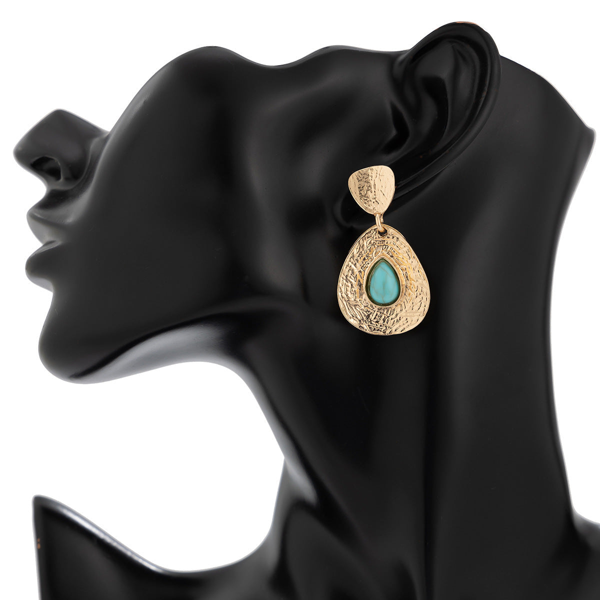 Drop-shaped Micro-inlaid Turquoise Pleated Ear Studs - Norellé