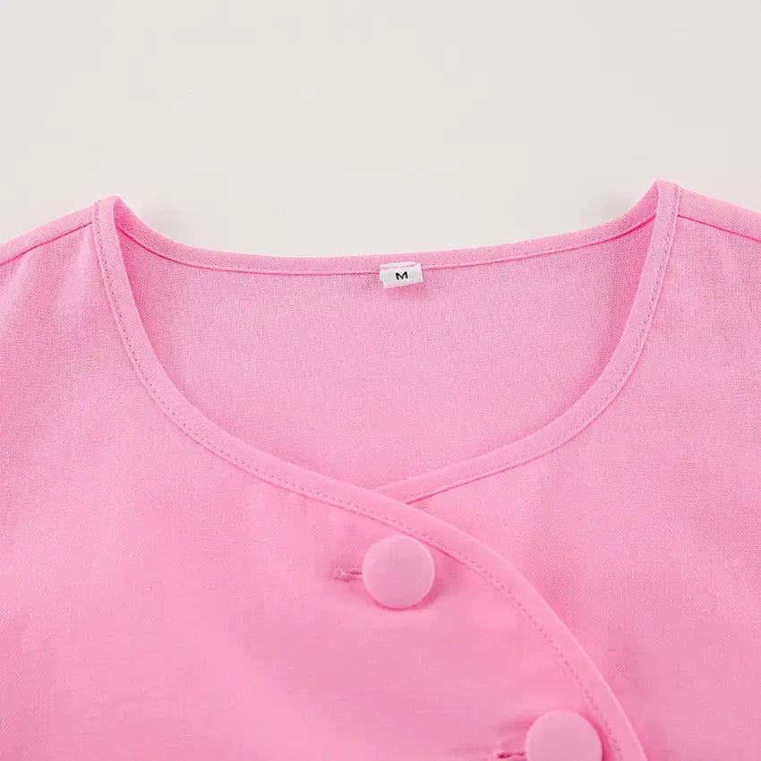 Cotton High Waist V-neck Dress Suit