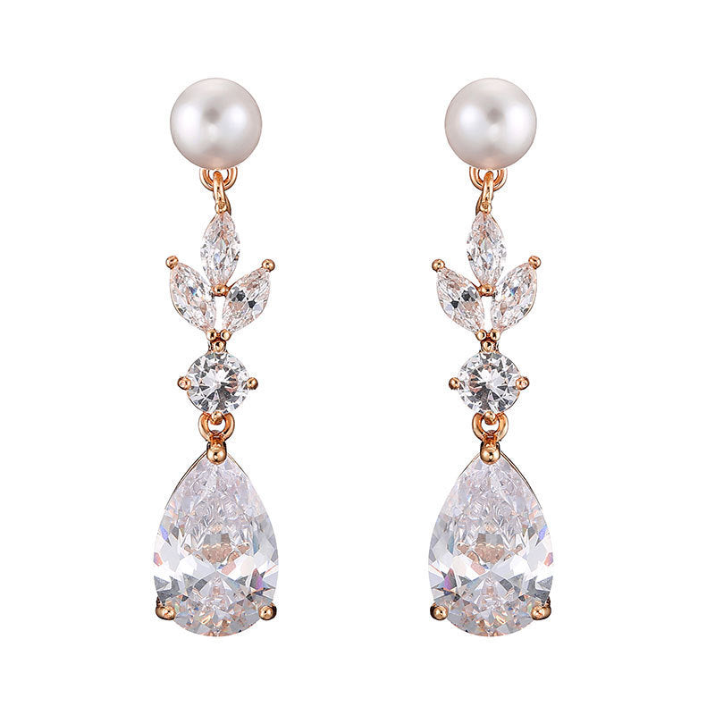 Fashion Leaves Zircon Water Drop Earrings Women - Norellé