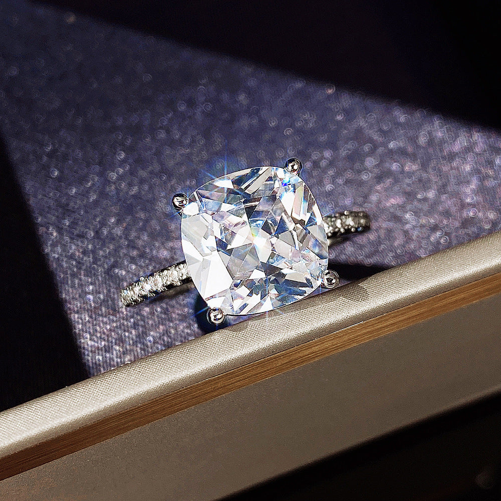 Four-claw White Square Diamond Ring Large Zircon - Norellé