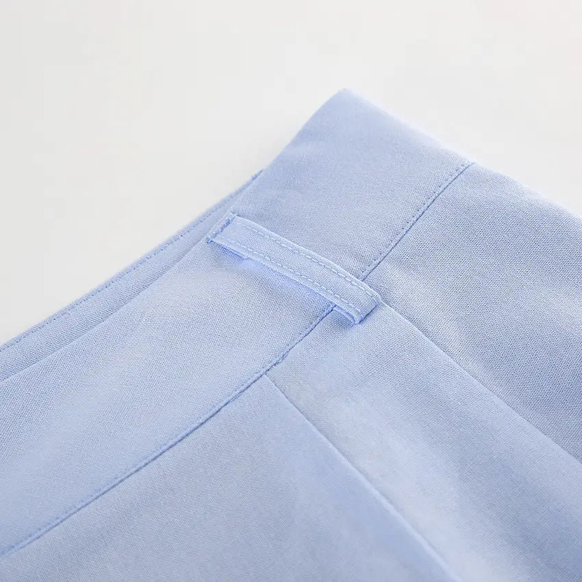 Blue Cotton Linen Sleeveless Waistcoat Vest Trousers Suit