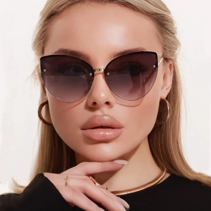 2pcs Frameless Large Cat Eye Sunglasses