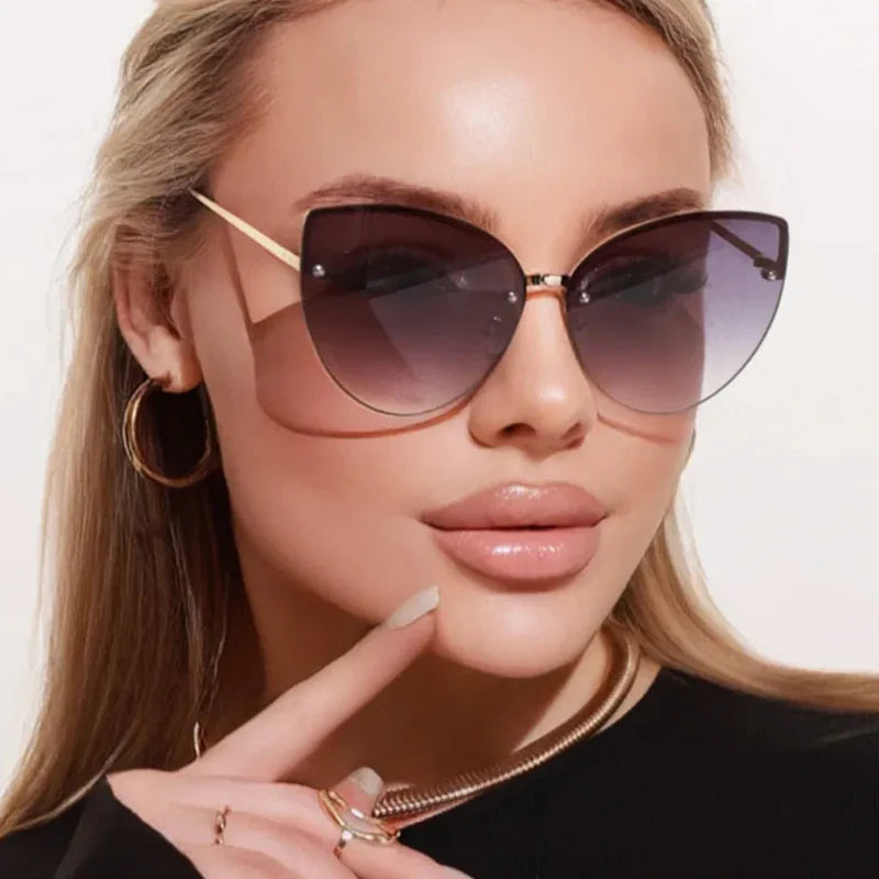 2pcs Frameless Large Cat Eye Sunglasses