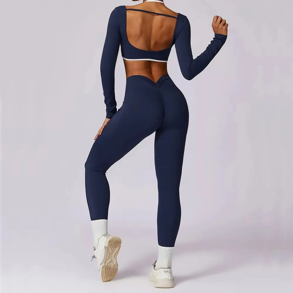 2Pcs Gym Set Women Workout Backless Yoga Suit