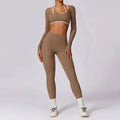 2Pcs Gym Set Women Workout Backless Yoga Suit - Mocha Brown 1 / L / CHINA