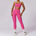 2Pcs Gym Set Women Workout Backless Yoga Suit - Rose Red / L / CHINA