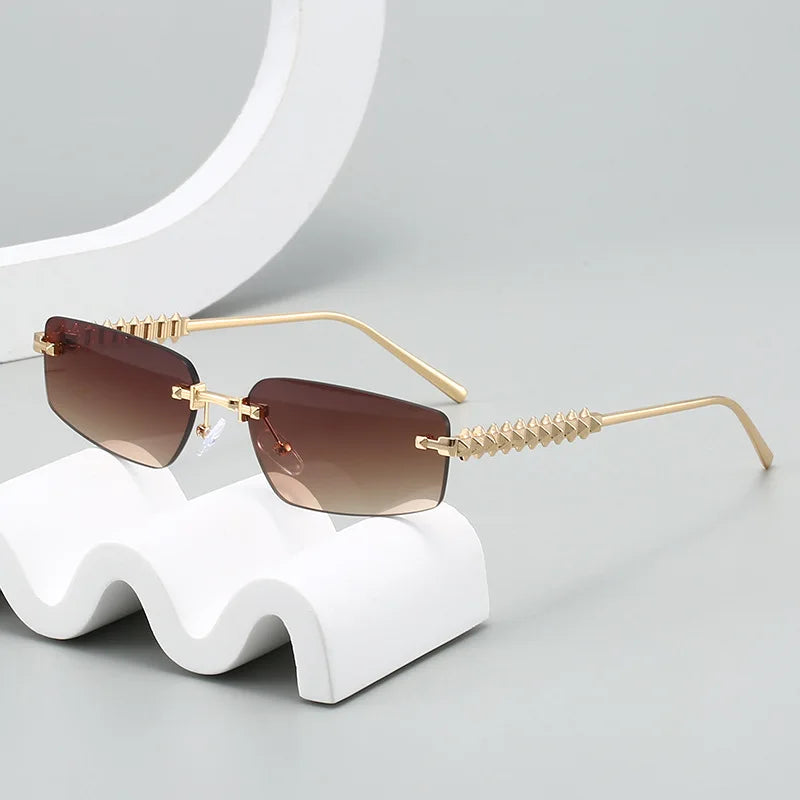 2pcs Rimless Metal Frame Square Sunglasses Women