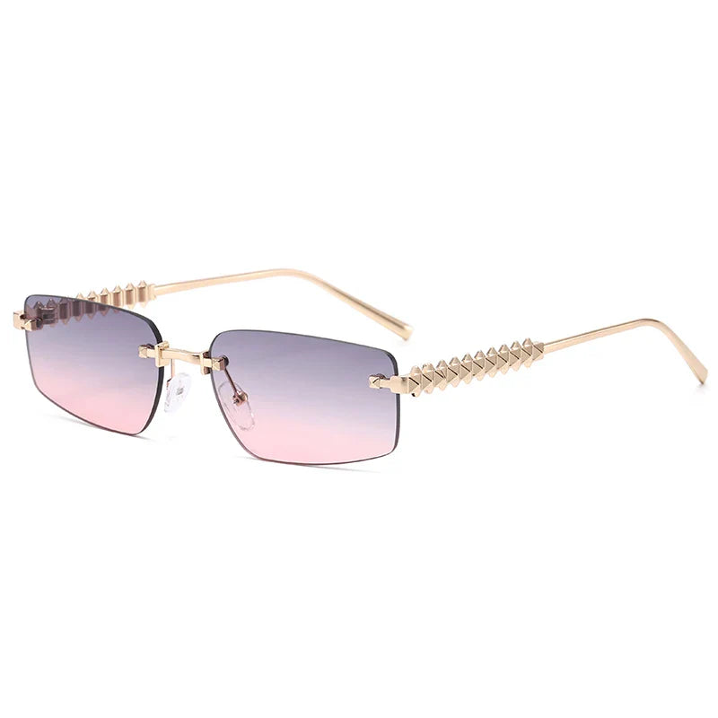 2pcs Rimless Metal Frame Square Sunglasses Women