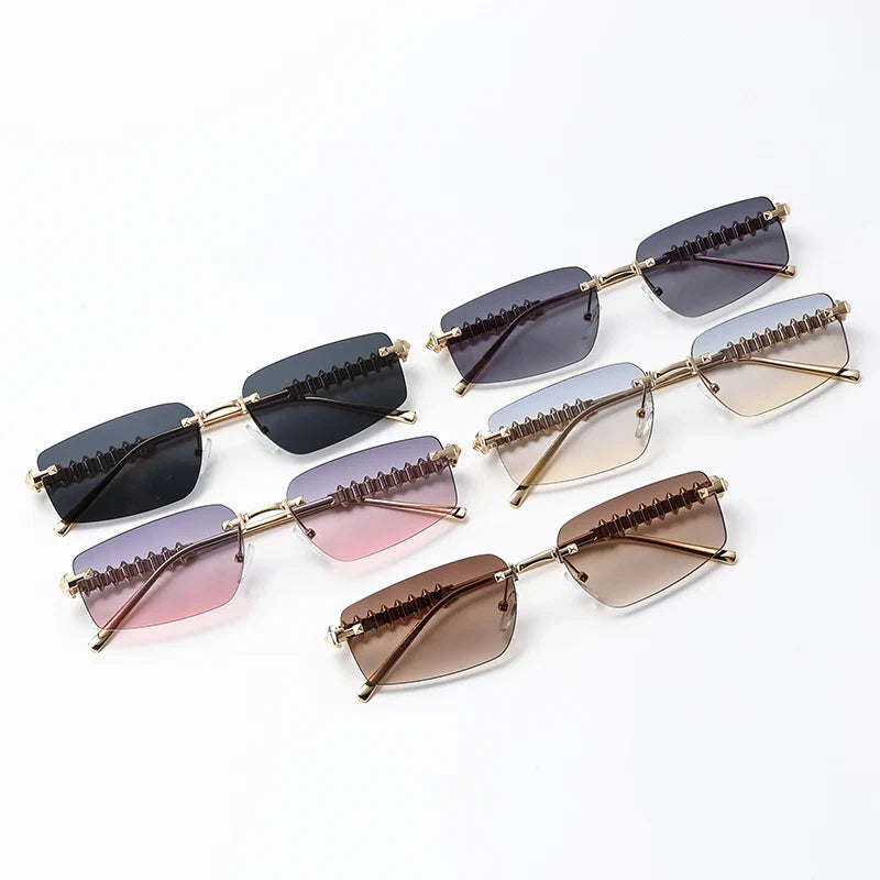 2pcs Rimless Metal Frame Square Sunglasses Women
