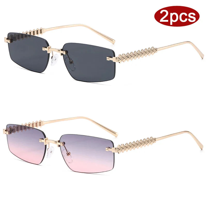 2pcs Rimless Metal Frame Square Sunglasses Women - z07