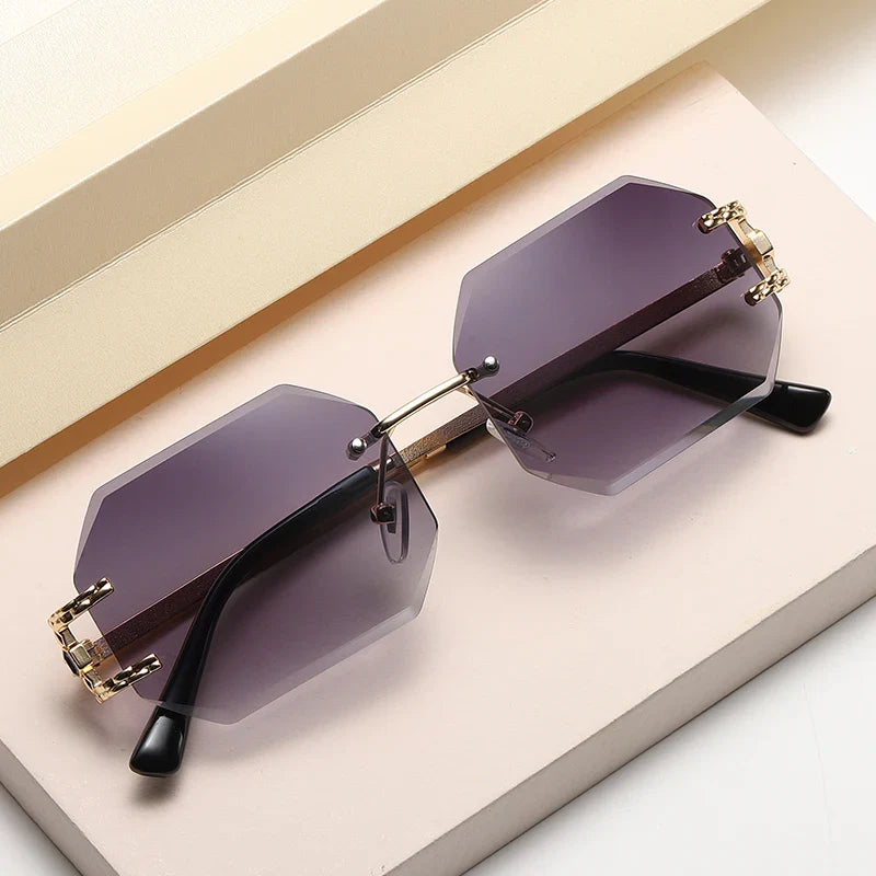2pcs Women Rimless Polygon Sunglasses
