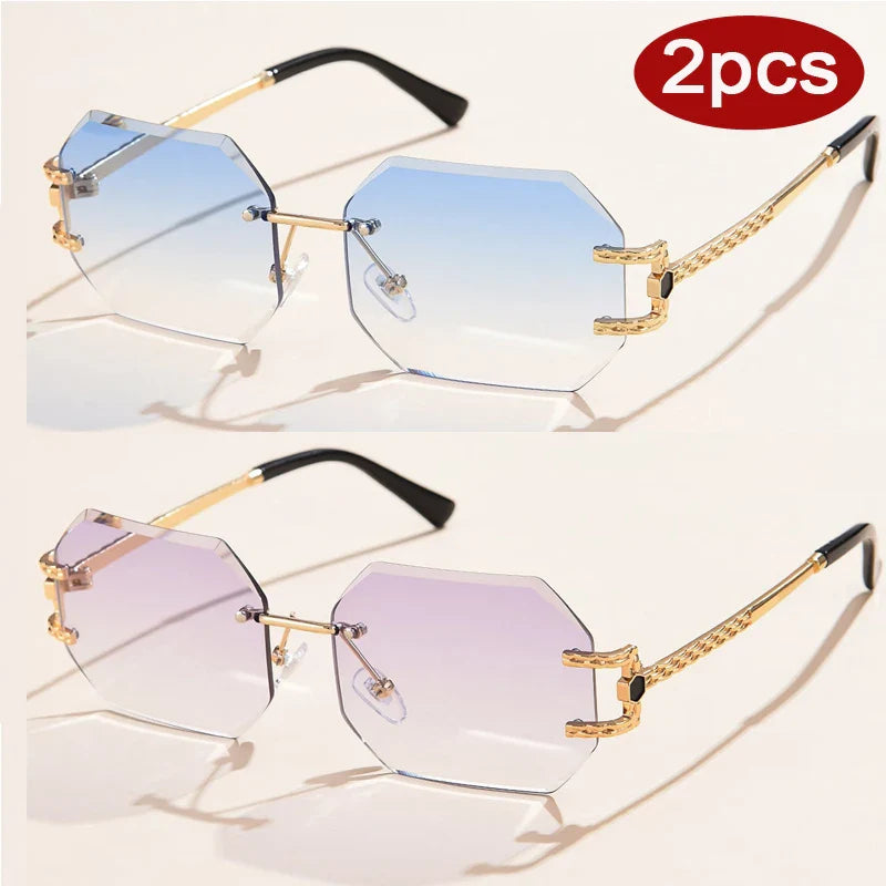 2pcs Women Rimless Polygon Sunglasses - z02