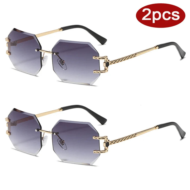 2pcs Women Rimless Polygon Sunglasses - z04