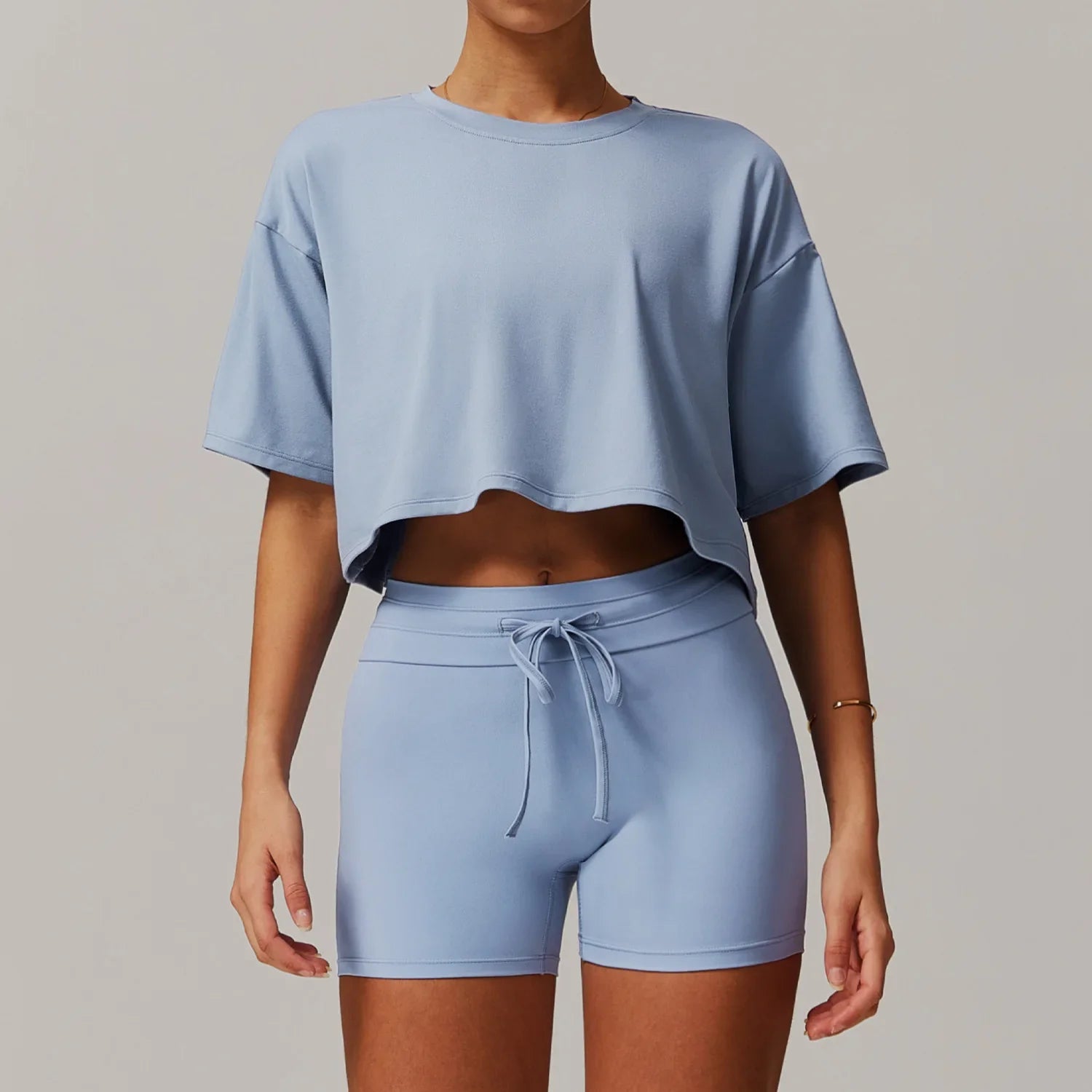 2PCS Women Tracksuit Yoga Set Workout Clothes - Grey Blue 3 / M / CHINA