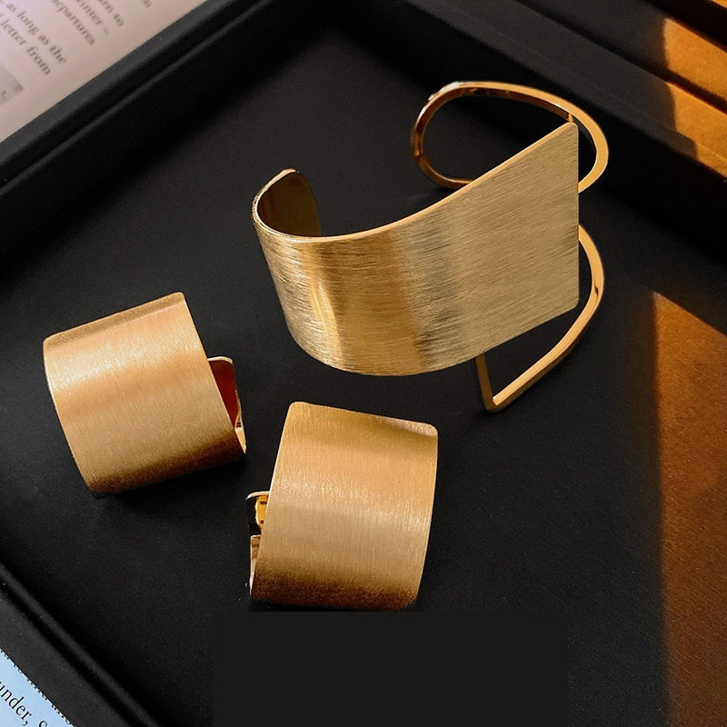 Electroplating Brushed Earrings Bangle Jewelry Suit Advanced Sense Ornament - Norellé