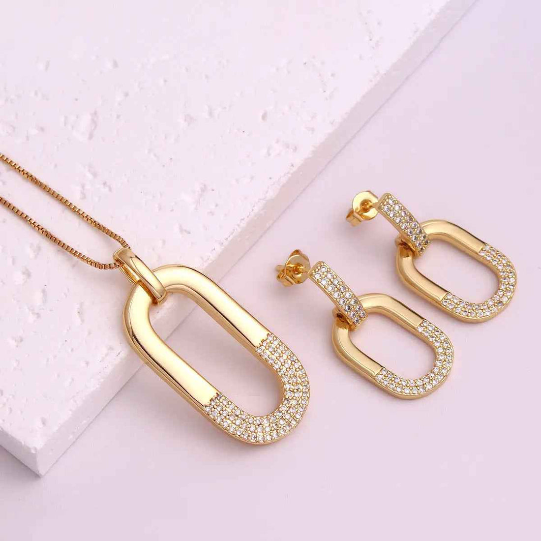 Oval Inlaid Zircon Ear Stud Necklace Female - Norellé