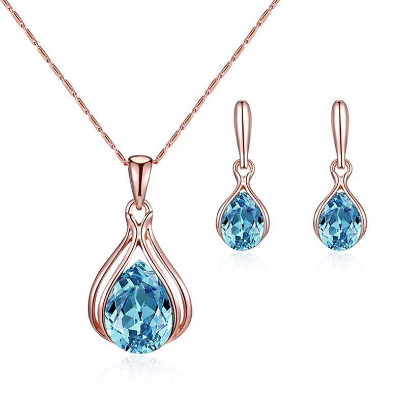 Green Red Drop Shape Necklace And Earrings Suite - Norellé