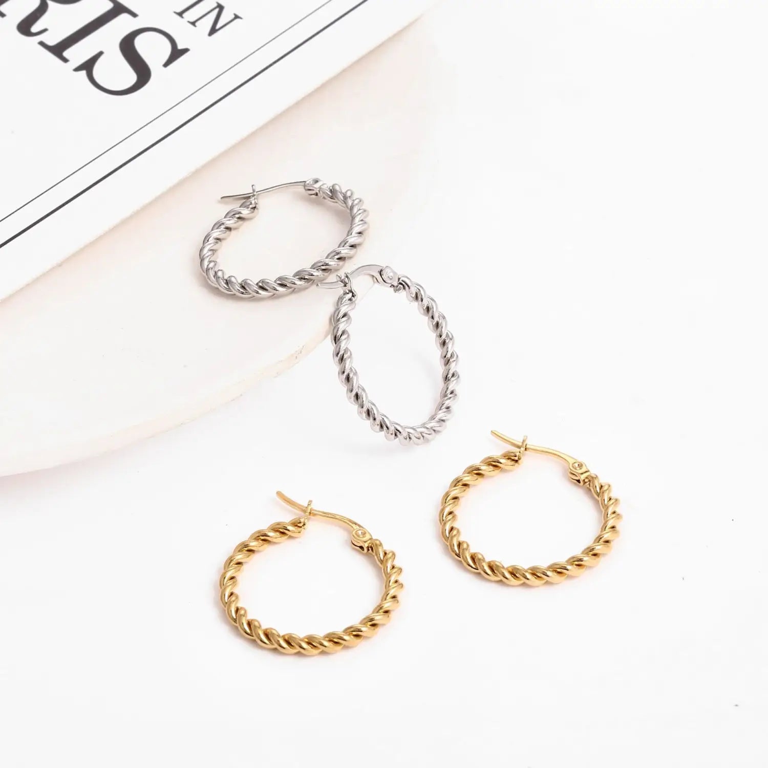 Golden Twist Weave Twisted Wire Hoop Earrings