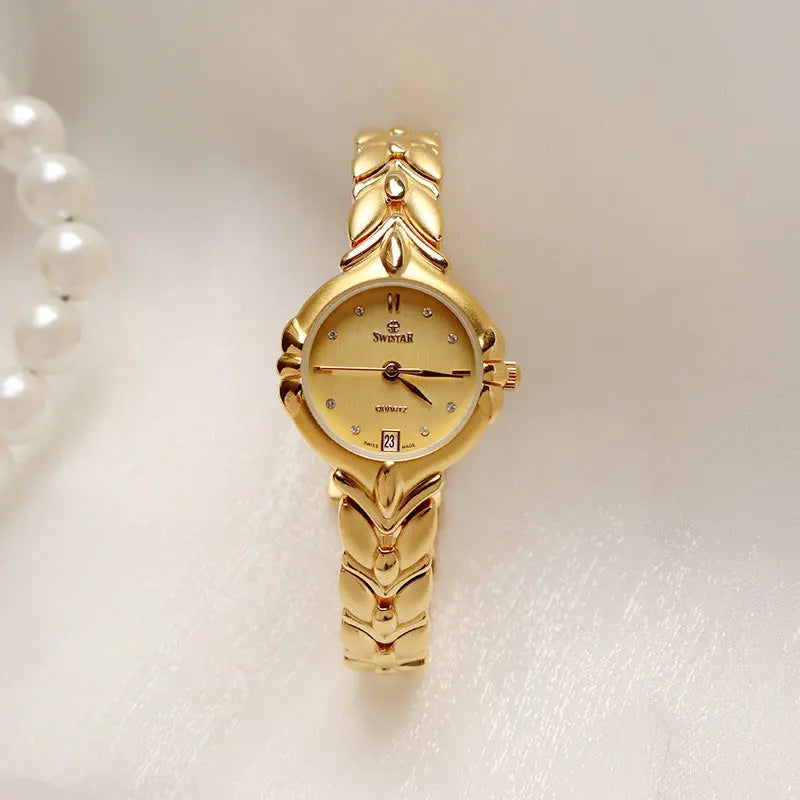 Retro Minority Round Senior Placer Gold Bracelet Women's All-match Small Gold Watch - Norellé