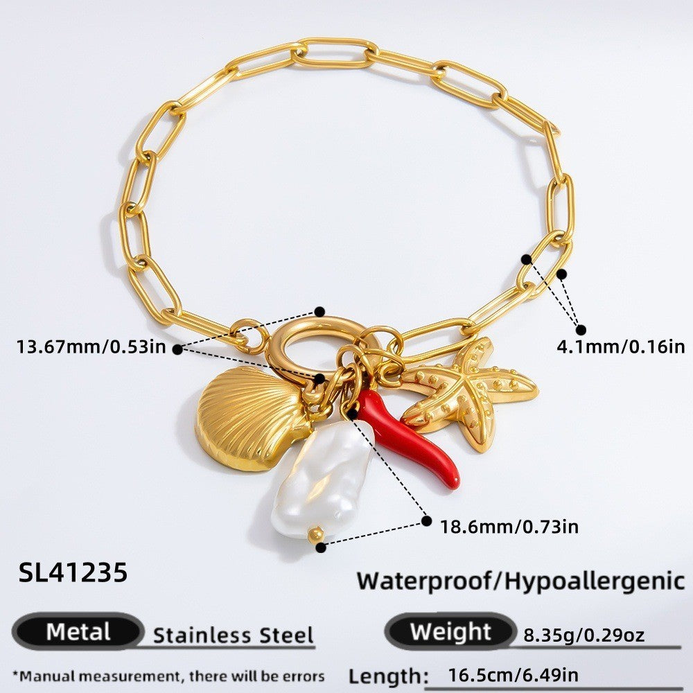 New Stainless Steel 18K Gold Sun Shell Pendant Necklace - Norellé