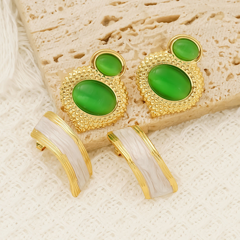 Opal Stainless Steel Studs Women's Gold Plated - Norellé