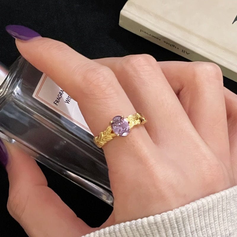 Nine Purple Fire-free Colored Gems Zircon Mid-ancient Brushed Open Ring - Norellé